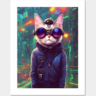 Cool Japanese Techno Cat In Japan Neon City Posters and Art